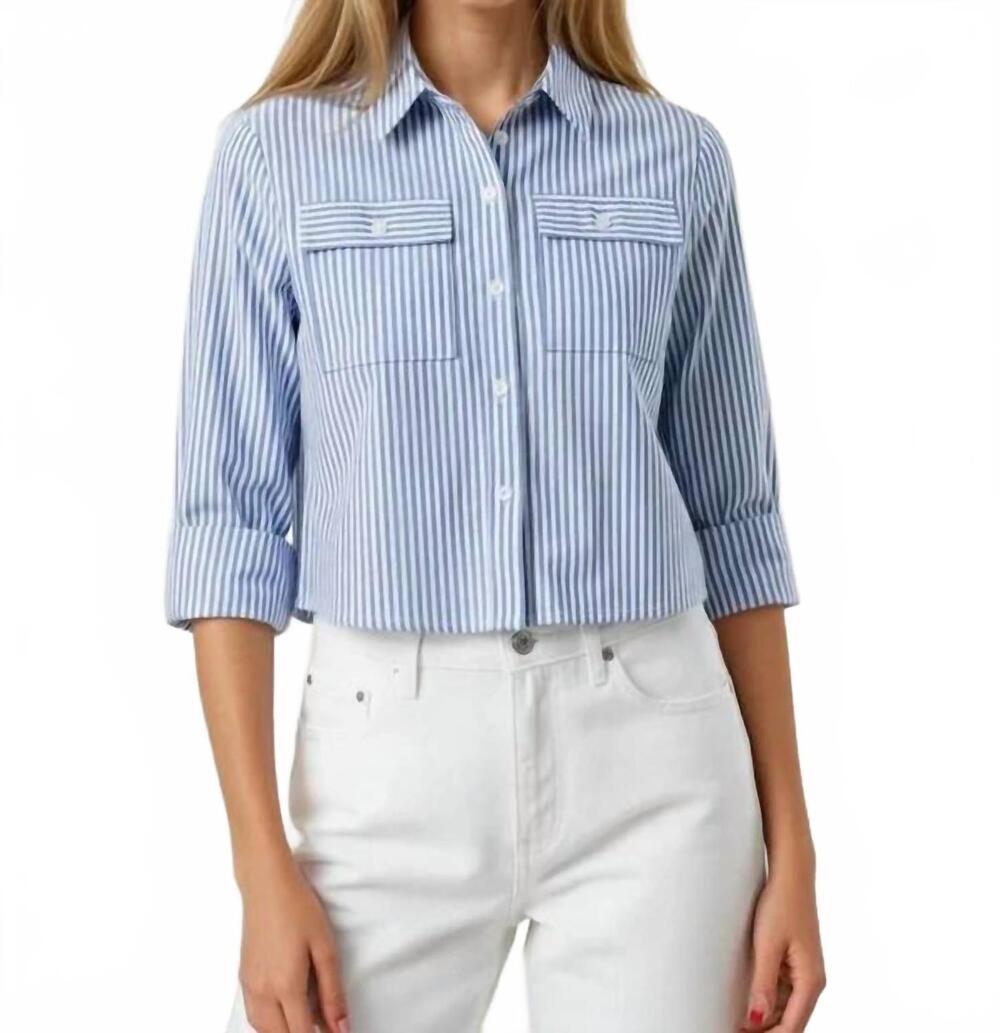 NEW YANA K tici seersucker top in blue
